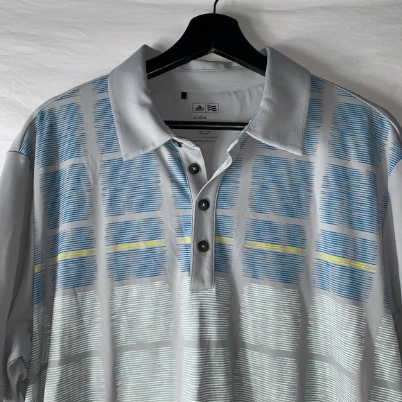 Adidas ClimaCool Mens Golf Polo Shirt Size L Gray Turquoise Yellow Green Stripe - Picture 2 of 7